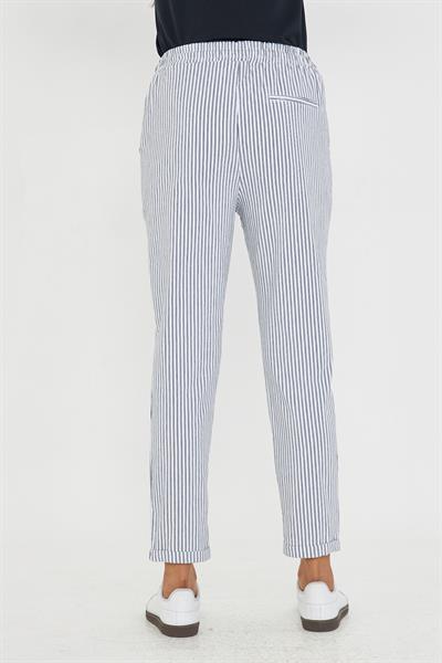 Lastikli Çizgili Chino Pantolon
