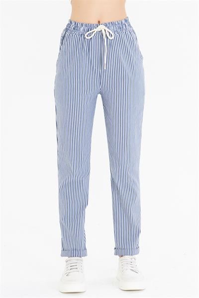 Lastikli Çizgili Chino Pantolon