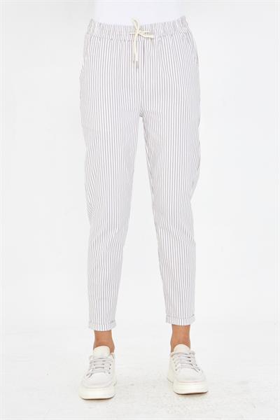 Lastikli Çizgili Chino Pantolon