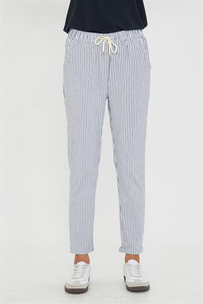 Lastikli Çizgili Chino Pantolon