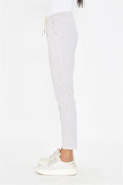 Lastikli Çizgili Chino Pantolon