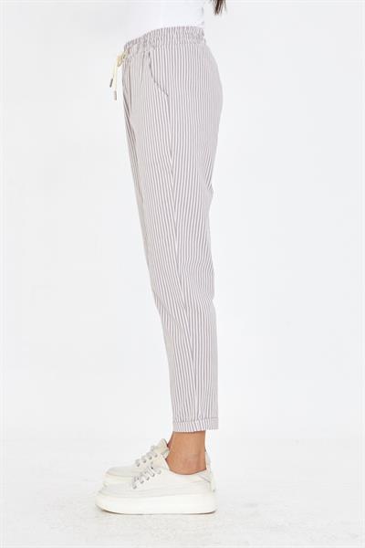 Lastikli Çizgili Chino Pantolon
