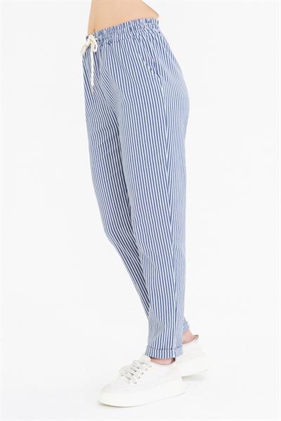 Lastikli Çizgili Chino Pantolon