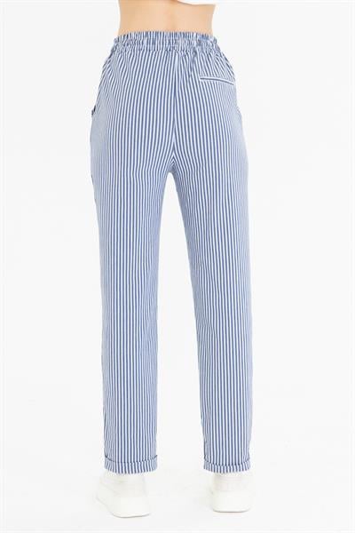 Lastikli Çizgili Chino Pantolon