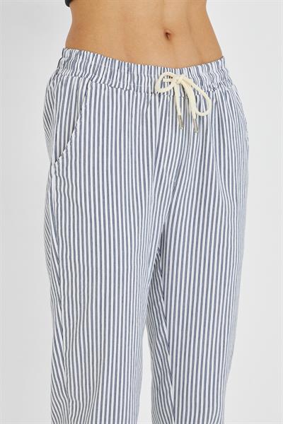 Lastikli Çizgili Chino Pantolon