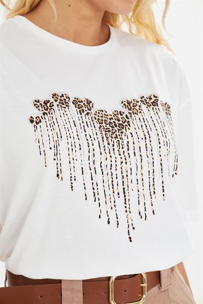 Leopar Desen Kalpli T-Shirt