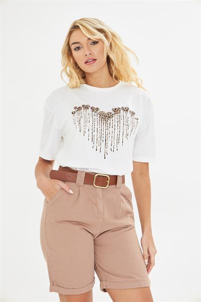 Leopar Desen Kalpli T-Shirt