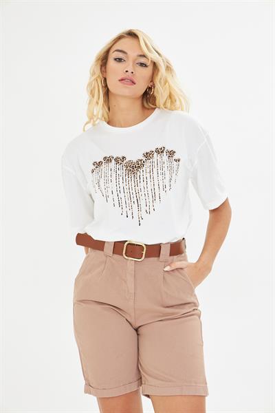 Leopar Desen Kalpli T-Shirt