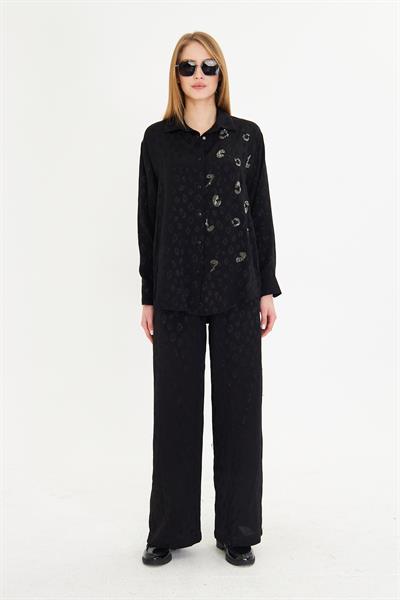 Leopar Desen Taşlı Gömlek 