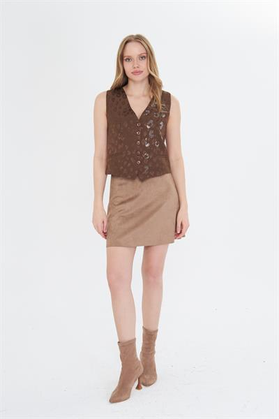 Leopar Desen Taşlı Yelek 