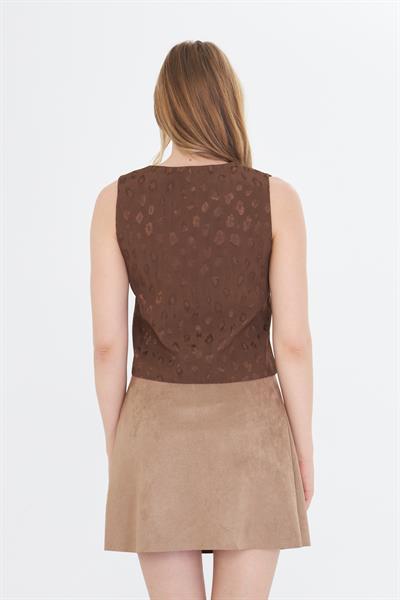 Leopar Desen Taşlı Yelek 