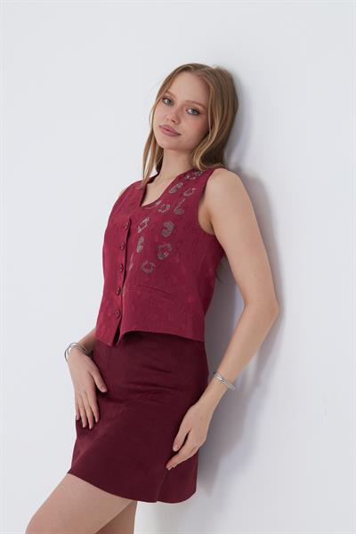 Leopar Desen Taşlı Yelek 