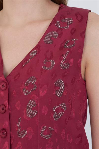 Leopar Desen Taşlı Yelek 