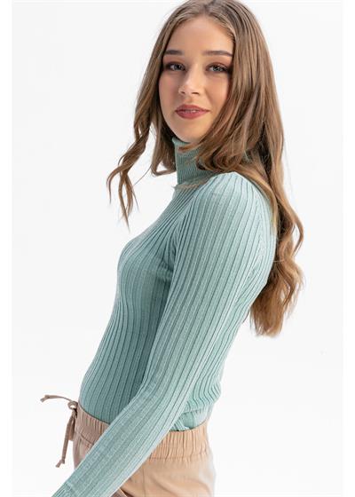 Likrali Bogazli Triko - Mint
