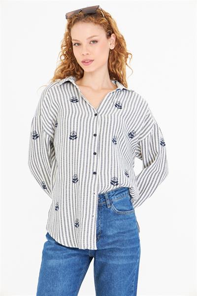 Nakışlı Çizgili Gömlek 