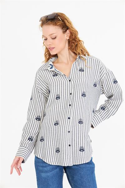Nakışlı Çizgili Gömlek 