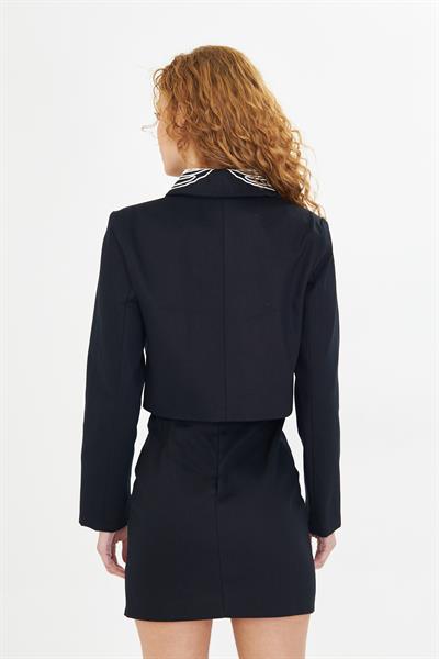 Nakışlı Fermuarlı Gabardin Ceket 