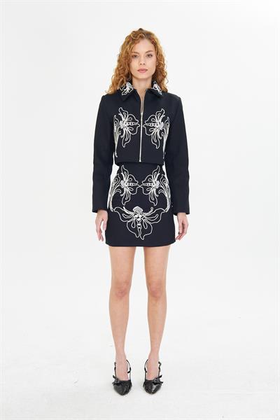 Nakışlı Gabardin Etek 