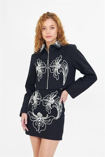 Nakışlı Gabardin Etek 