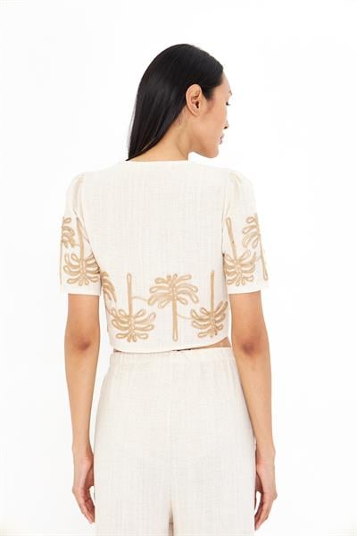 Nakışlı Hasır Kemerli Kısa Gömlek