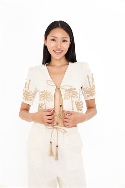 Nakışlı Hasır Kemerli Kısa Gömlek