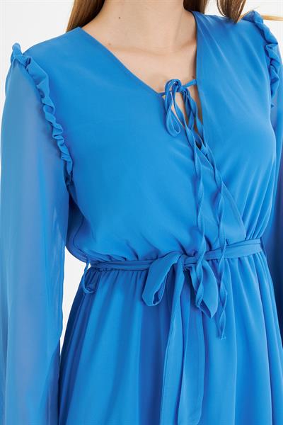 Omuzları Fırfırlı Şifon Elbise 