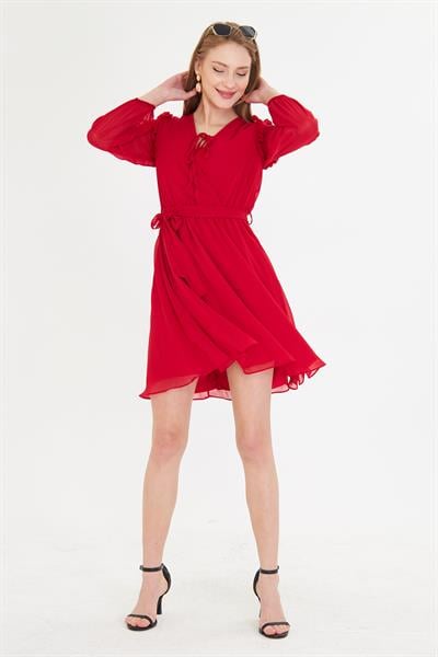 Omuzları Fırfırlı Şifon Elbise 