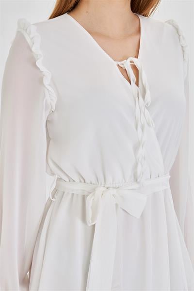 Omuzları Fırfırlı Şifon Elbise