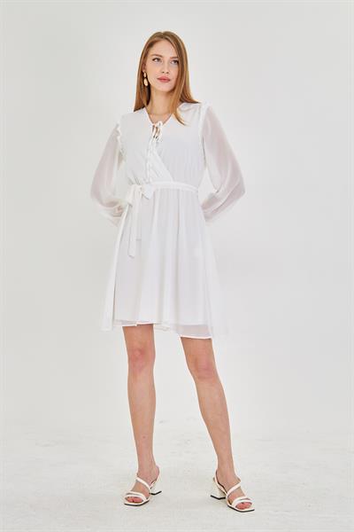 Omuzları Fırfırlı Şifon Elbise