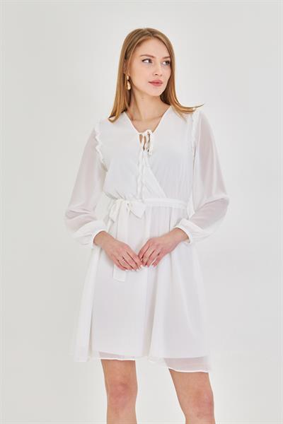 Omuzları Fırfırlı Şifon Elbise