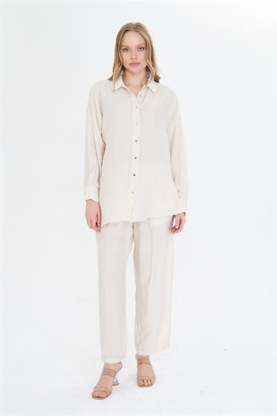 Önü Taşlı Çizgili Rayon Gömlek 