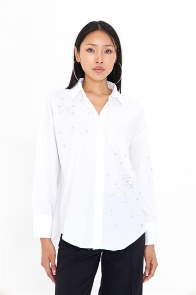 Önü ve Kolu Taşlı Poplin Gömlek 