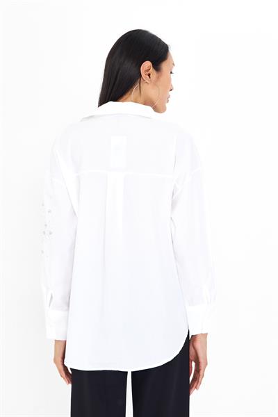 Önü ve Kolu Taşlı Poplin Gömlek 