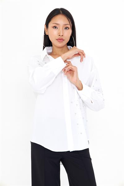 Önü ve Kolu Taşlı Poplin Gömlek 