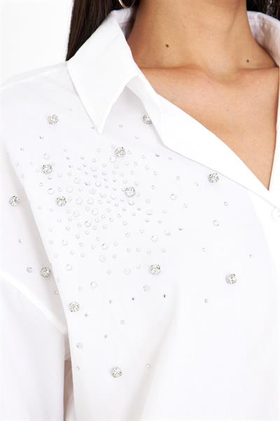 Önü ve Kolu Taşlı Poplin Gömlek 
