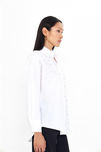 Önü ve Kolu Taşlı Poplin Gömlek 