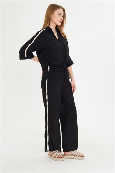 Örme Aksesuar Detaylı Keten Görünümlü Pantolon 