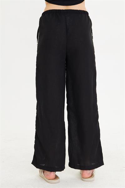 Örme Aksesuar Detaylı Keten Görünümlü Pantolon 