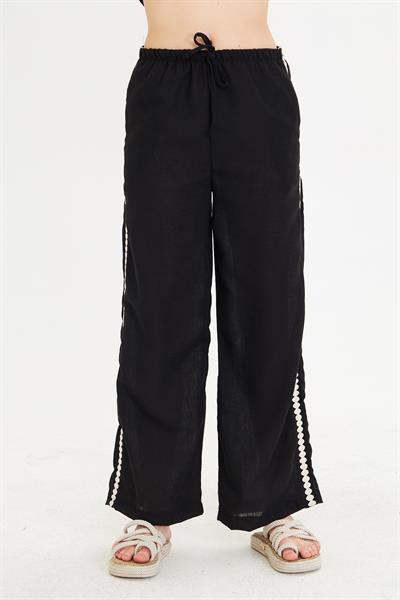 Örme Aksesuar Detaylı Keten Görünümlü Pantolon 