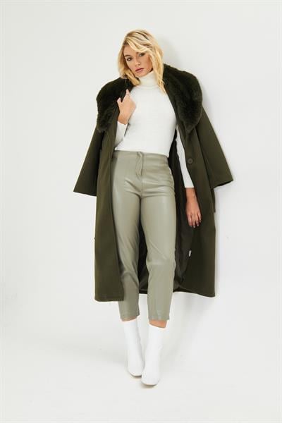 Pensli Yüksek Bel Deri Pantolon 