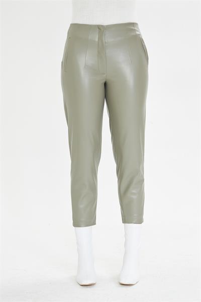 Pensli Yüksek Bel Deri Pantolon 