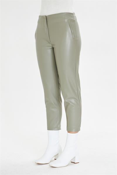 Pensli Yüksek Bel Deri Pantolon 