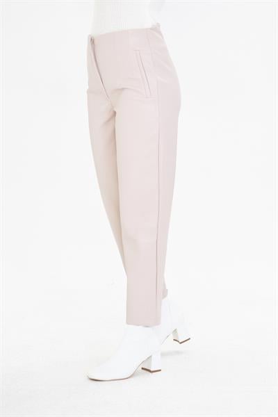 Pensli Yüksek Bel Deri Pantolon 