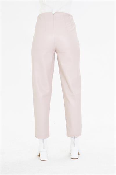 Pensli Yüksek Bel Deri Pantolon 