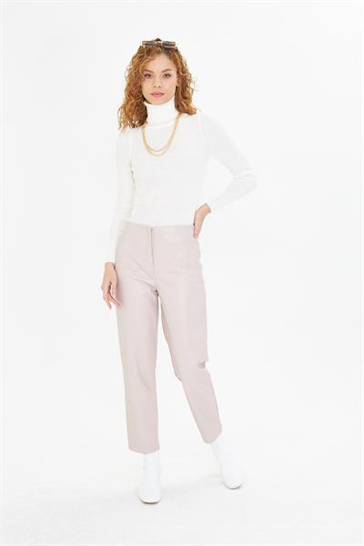 Pensli Yüksek Bel Deri Pantolon 