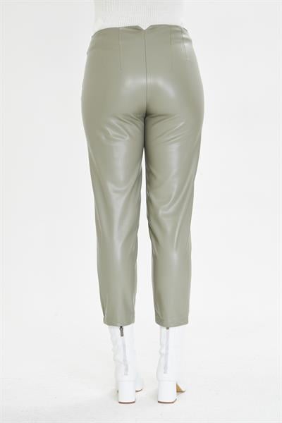 Pensli Yüksek Bel Deri Pantolon 