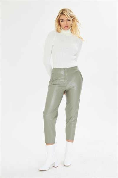 Pensli Yüksek Bel Deri Pantolon 