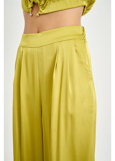Pile Detaylı Saten Pantolon 