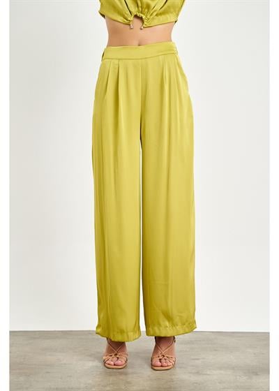 Pile Detaylı Saten Pantolon 