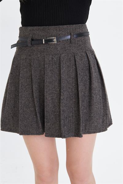 Pileli Balıksırtı Desenli Etek 